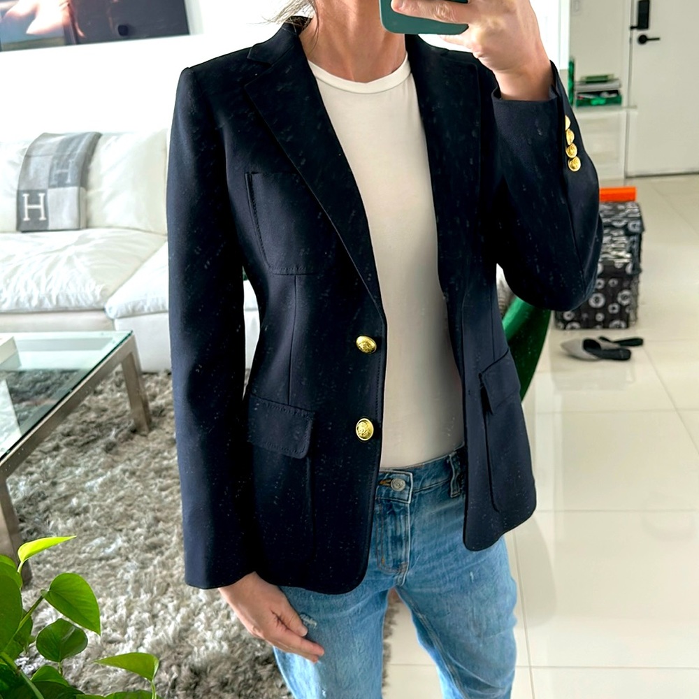 J Crew Single Breasted Navy Wool Blazer